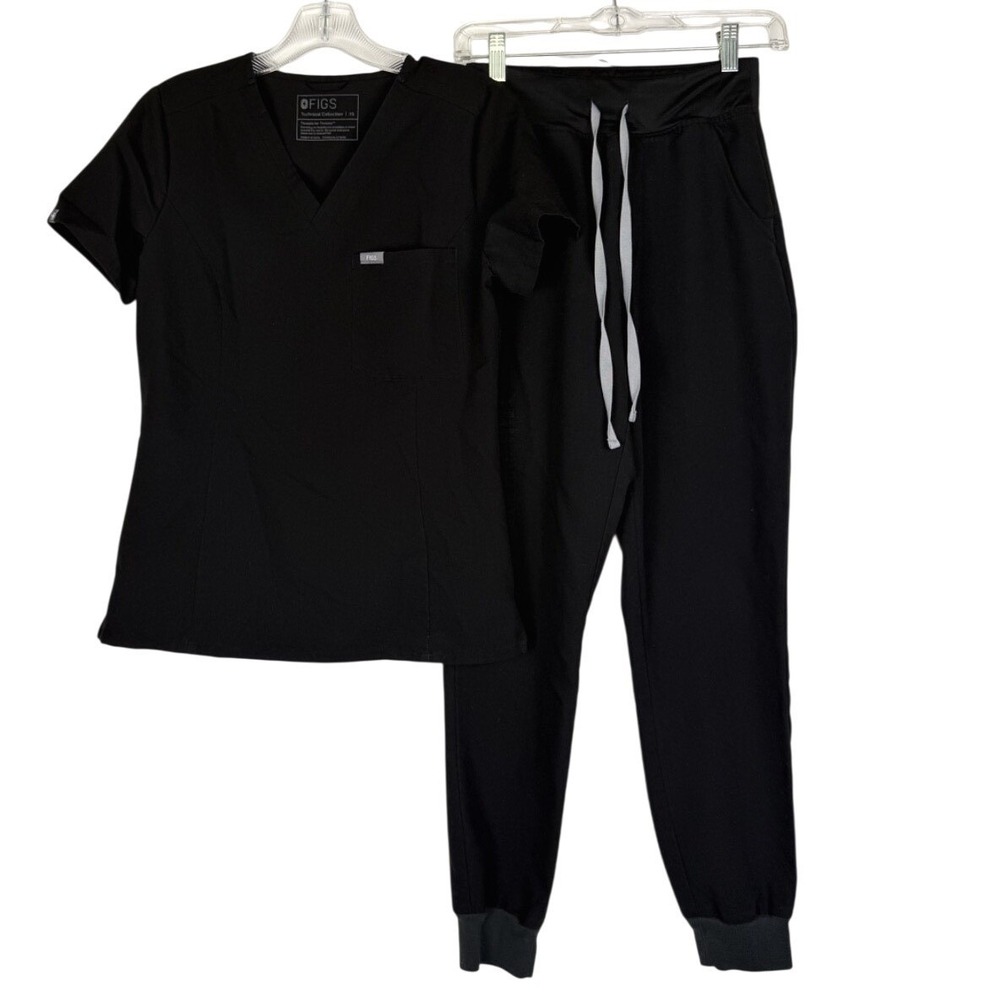 Figs Scrubs Set Women's Catarina Top XS Zamora High Waisted Jogger Pants Black